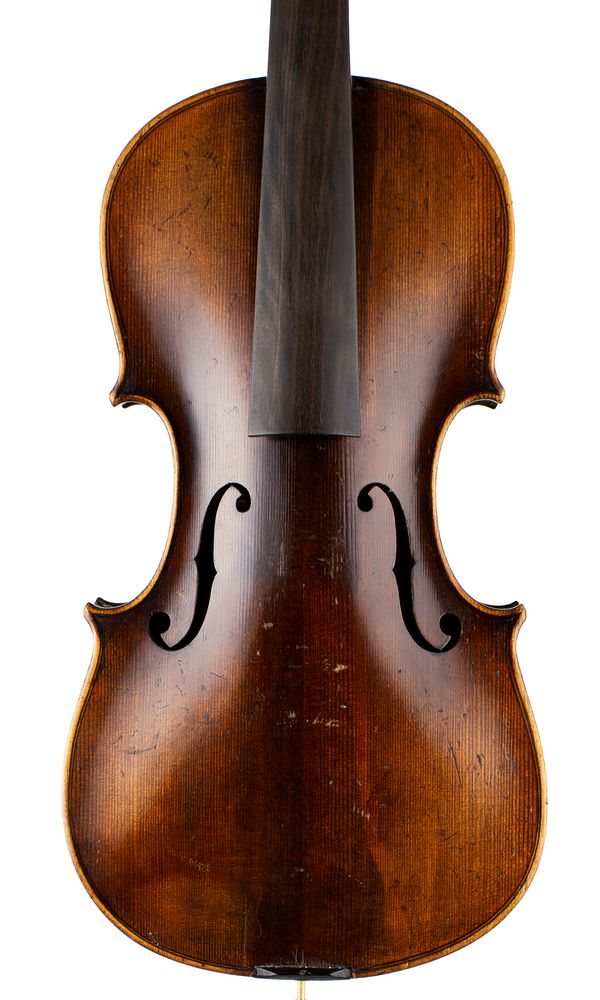 A violin, labelled Nicolaus Amatus