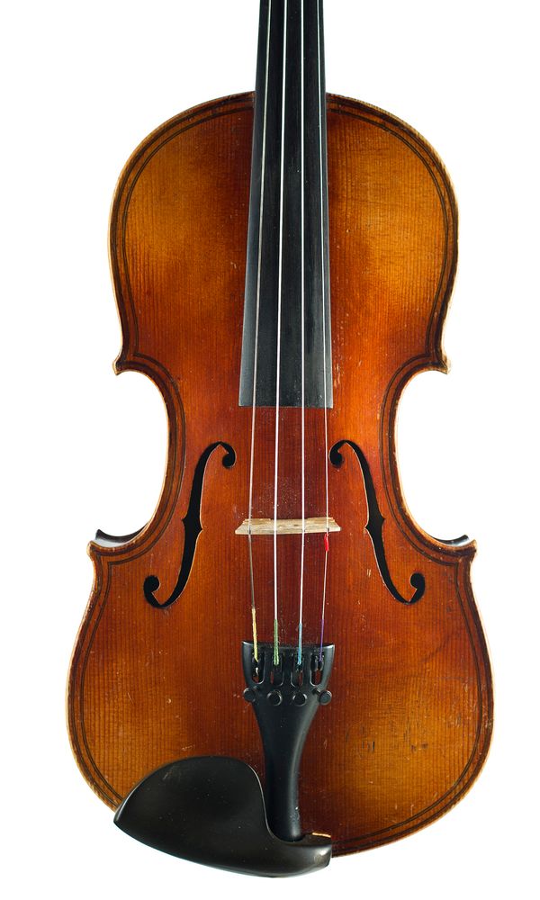 A violin, labelled Maggini Deutsche Arbeit