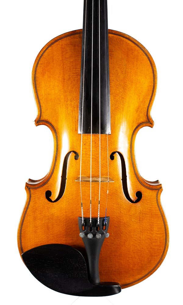 A violin, labelled Leonard W. Broughton