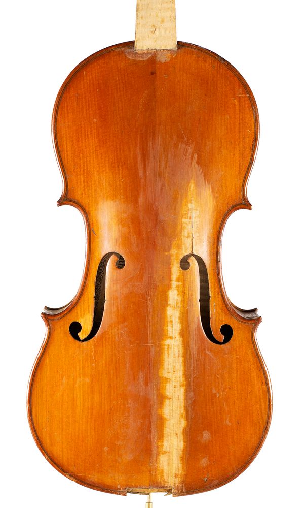 A violin, labelled Marcel Roux