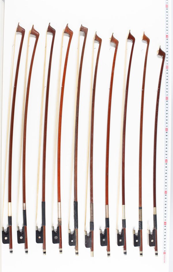 Fifteen double bass bows, various lengths