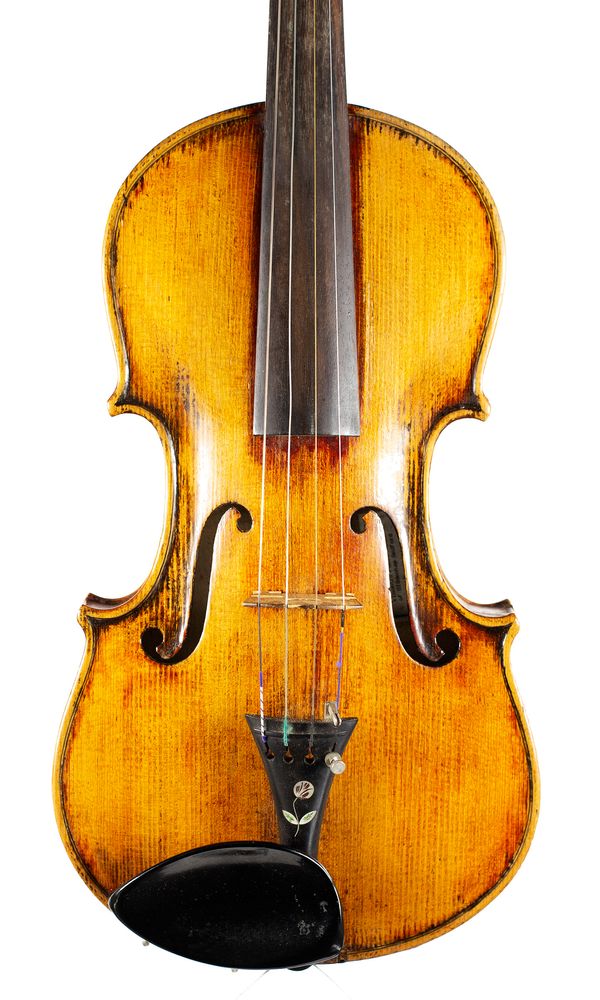 A violin, labelled Repaired and Restored by Vincenzo Paulo Manze...