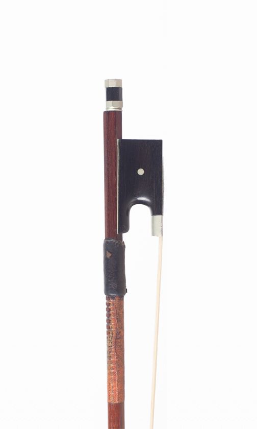 A nickel-mounted violin bow, unbranded