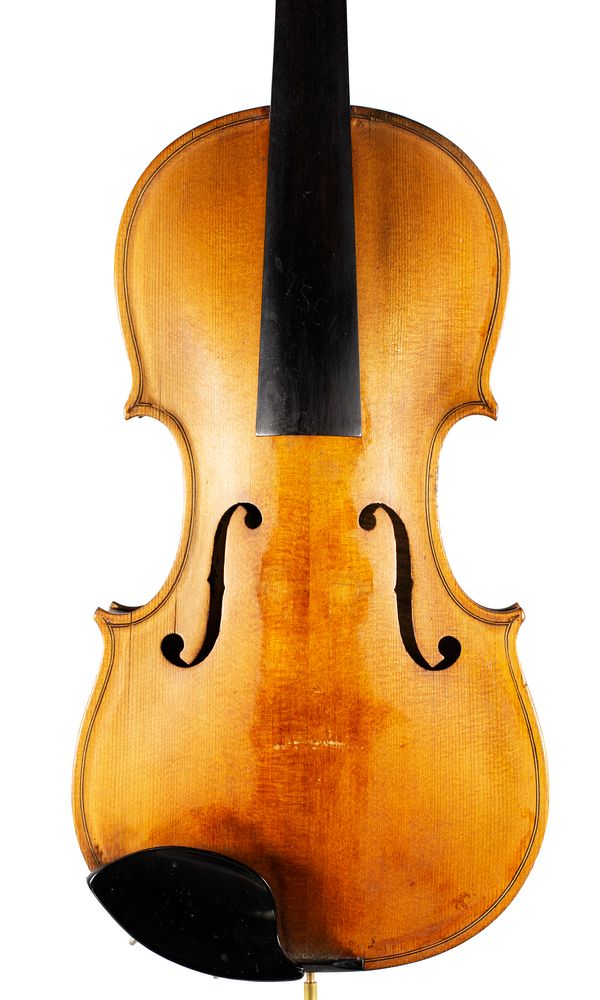 A violin, labelled Made by R. Schmidt & Co.