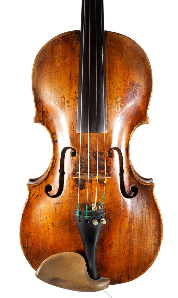 A violin, labelled Made & Sold by John Johnson