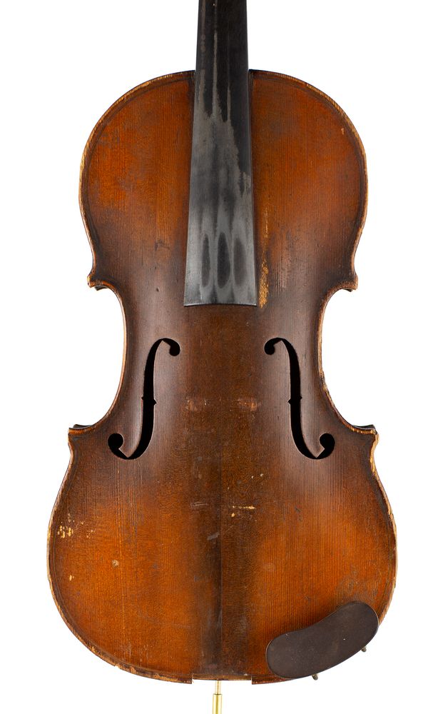 A violin, branded Le Marquis... [indistinctly, on the back]