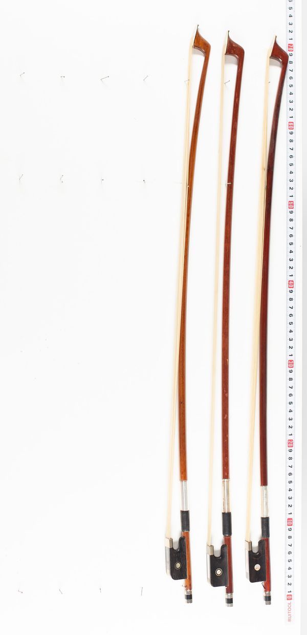 Three cello bows, various lengths