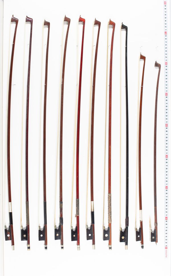 Ten violin bows, various lengths