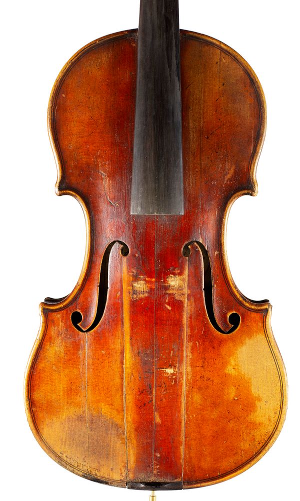 A violin, labelled Antonius Stradivarius Cremonensis