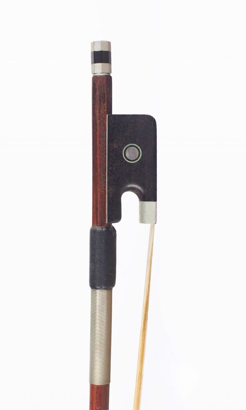 A nickel-mounted cello bow, Workshop of F. C. Pfretzschner, Germany