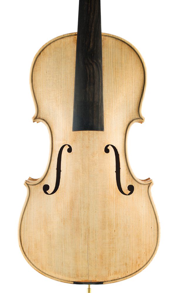 A violin, labelled Charles Poncin