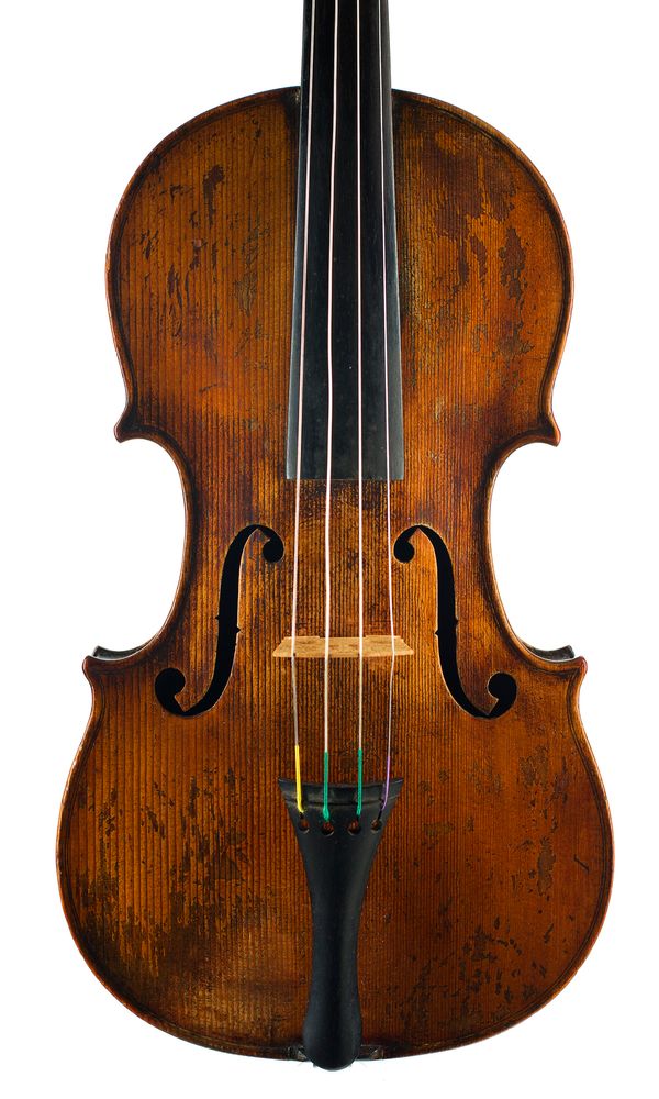 A violin, labelled Copie de Antonius Stradiuarius