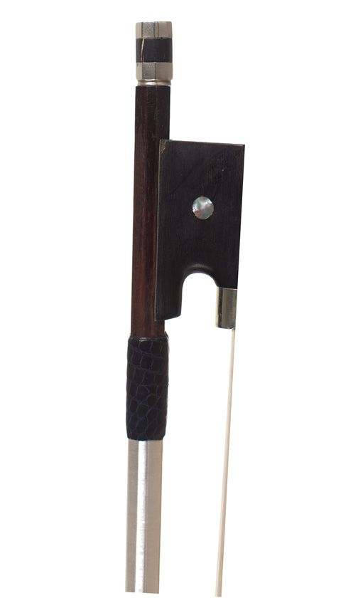 A nickel-mounted violin bow, unstamped