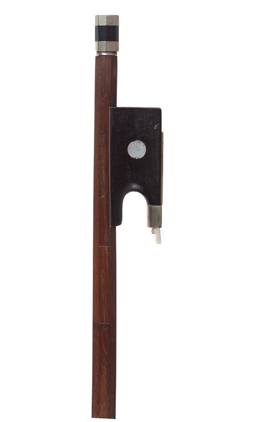 A nickel-mounted violin bow, stamped Silvestre & Maucotel