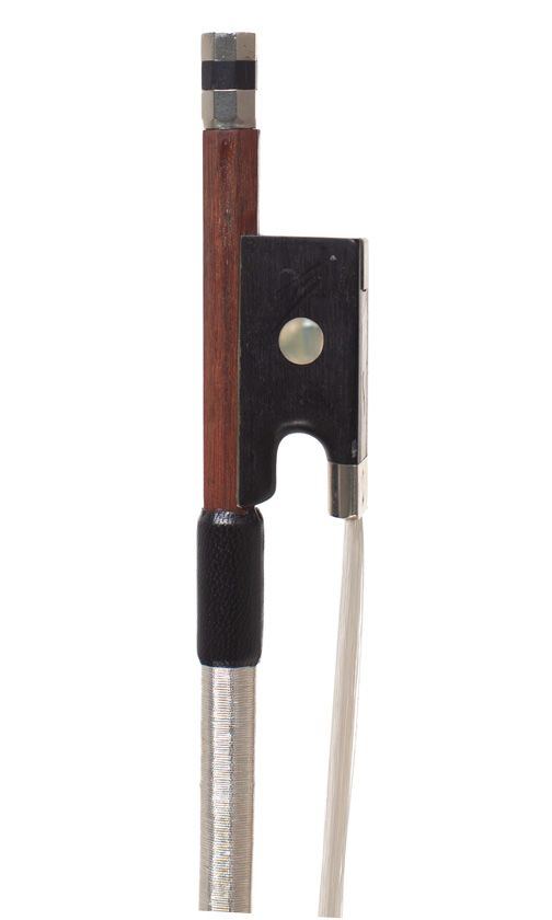 A nickel-mounted violin bow, unstamped