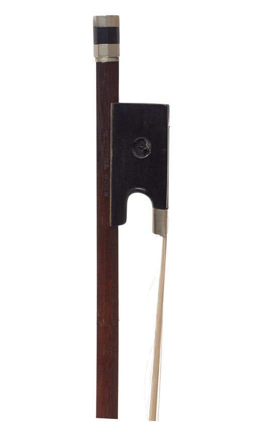 A nickel-mounted violin bow, unstamped