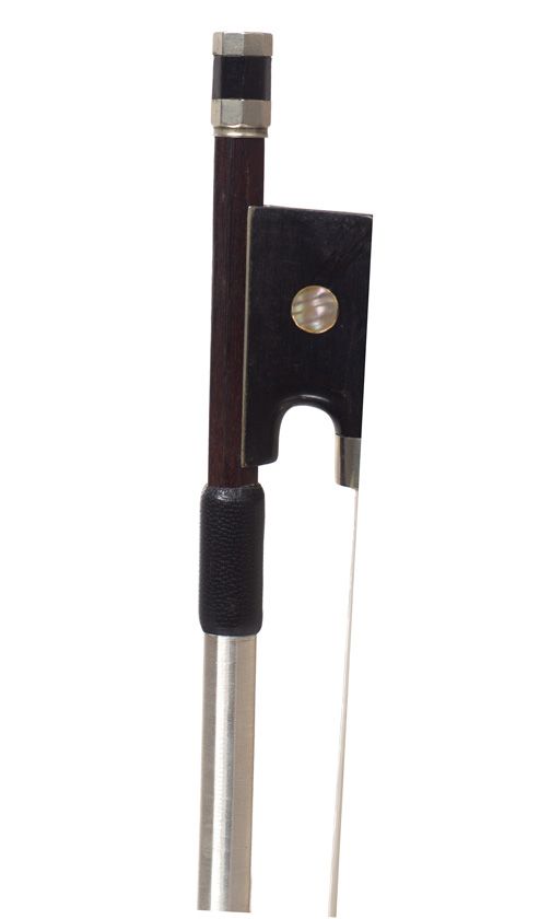 A nickel-mounted violin bow, unstamped