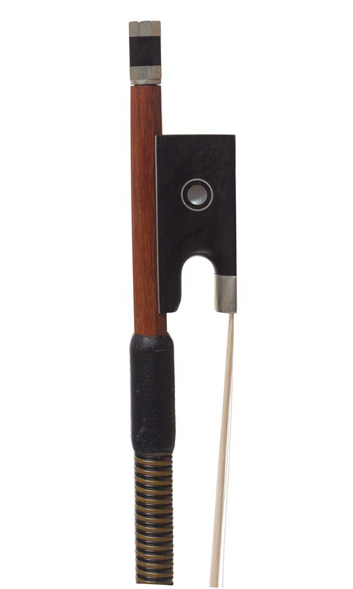 A nickel-mounted violin bow, unstamped