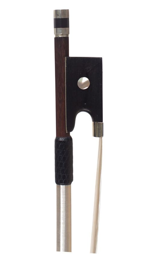 A nickel-mounted violin bow, unstamped