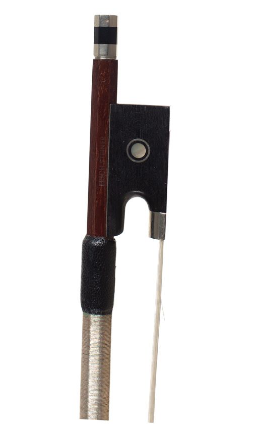 A nickel-mounted violin bow, stamped Erich Steiner