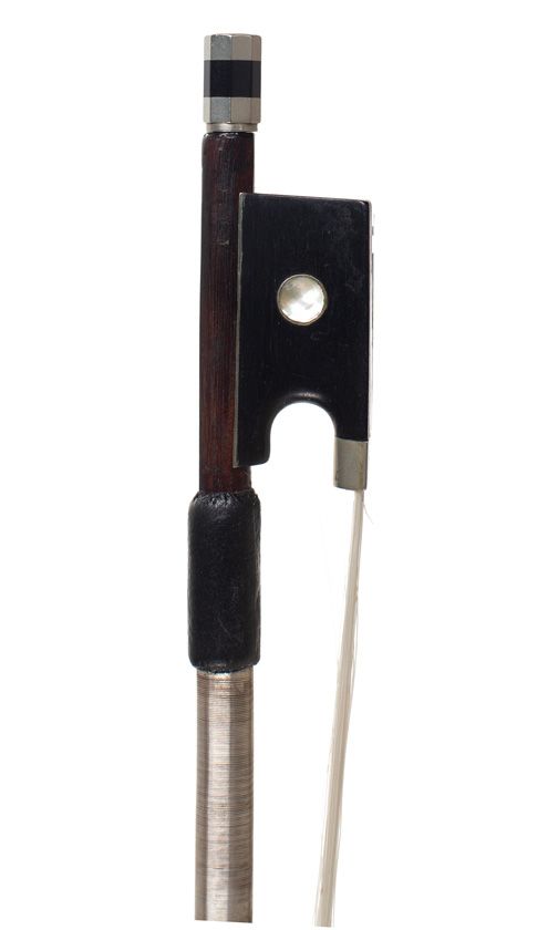 A nickel-mounted violin bow, unstamped