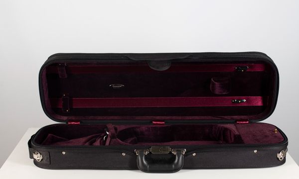 A violin case branded Concord