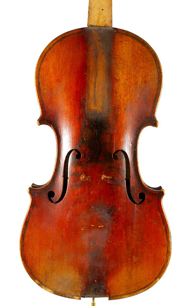 A violin, labelled Andreas Guarnerius