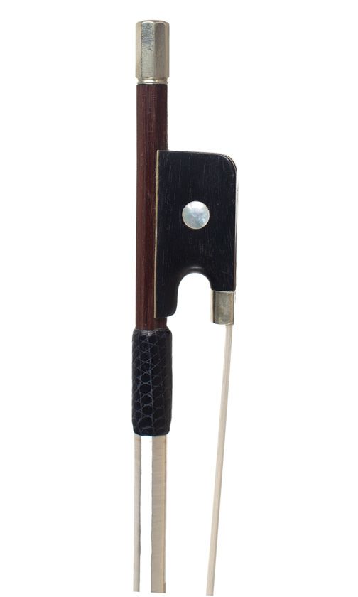 A nickel mounted violin bow, unstamped