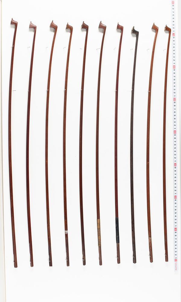 Twelve violin sticks, various lengths