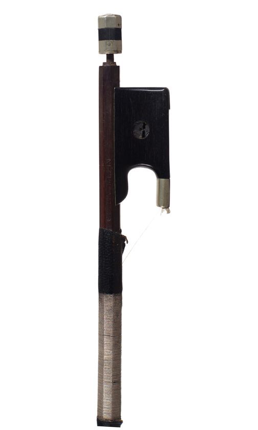 A nickel-mounted violin bow, stamped Collin-Mezin
