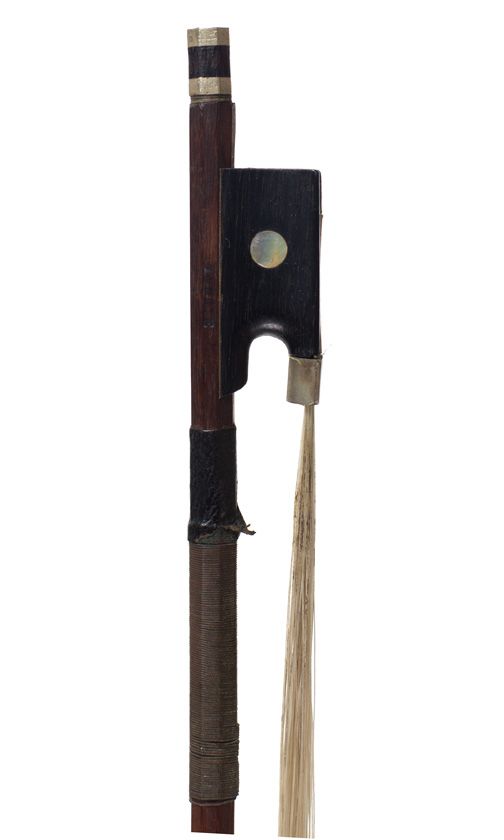 A nickel-mounted violin bow, stamped Tourte