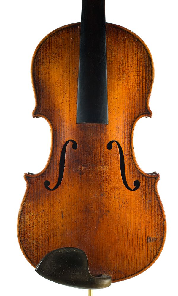 A violin, labelled Copy of Antonius Stradiuarius