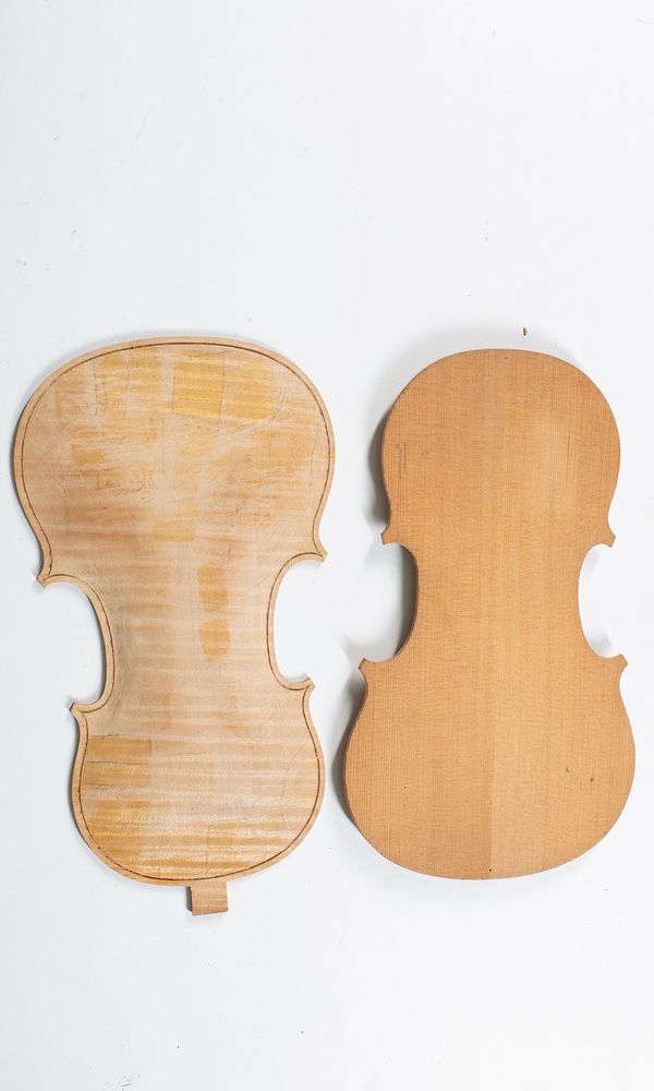 One violin back and front, pre-worked