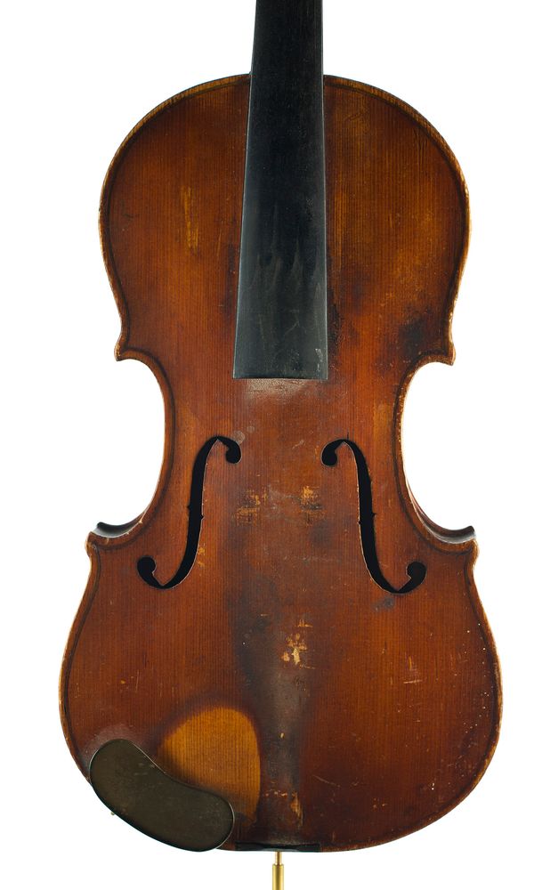 A violin, labelled Hand finished by Alfred Bowman