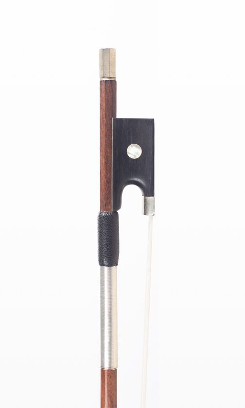 A nickel-mounted violin bow, Louis Morizot (freres), circa 1955