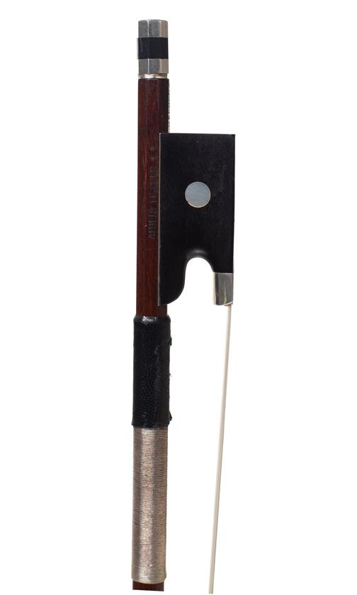 A silver-mounted violin bow, Workshop of A. Fischer