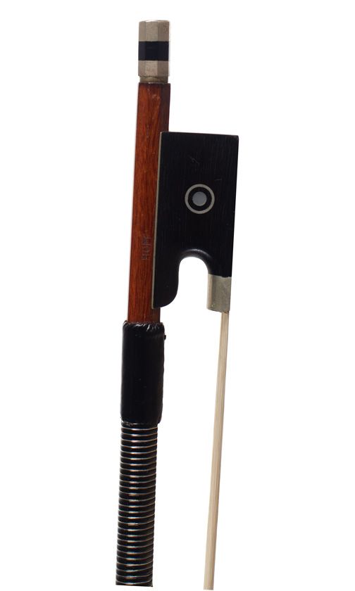 A nickel-mounted violin bow, stamped Hopf