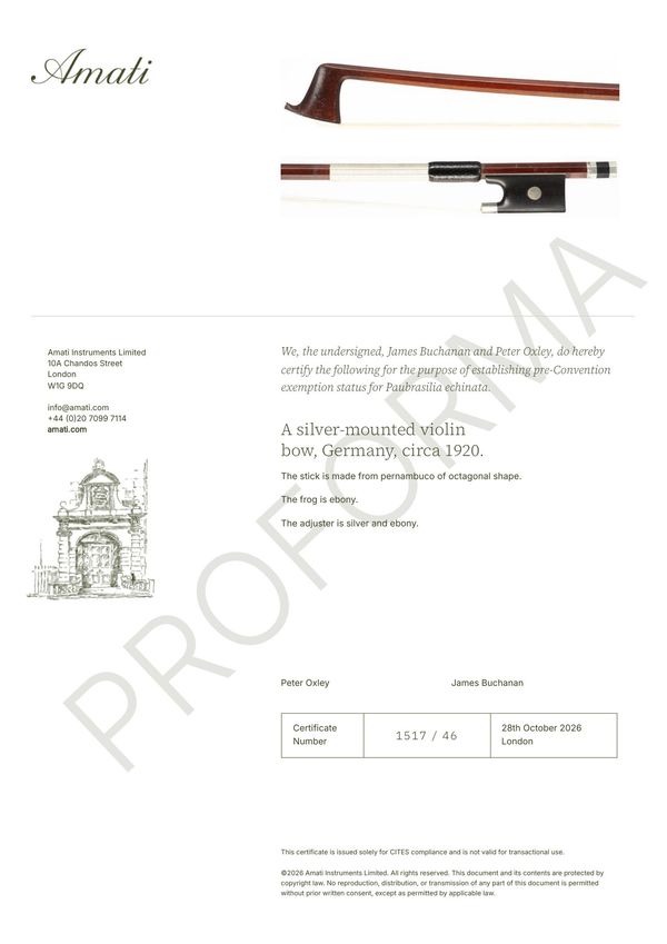 A silver-mounted viola bow, Germany, circa 1920 - Photo 2