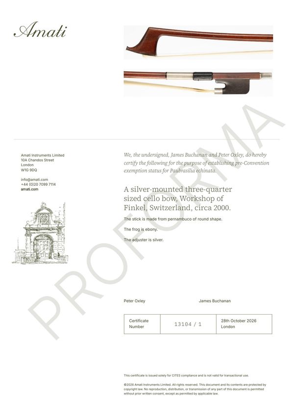 A silver-mounted three-quarter sized cello bow, Workshop of Finkel, Switzerland, circa 2000 - Photo 3