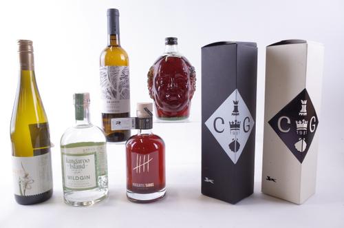 TWO BOTTLES WHITE WINE, TWO PORT, ONE RUM, ONE MOSCATEL AND ONE GIN