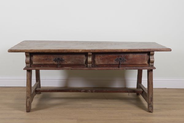 AN 18TH CENTURY CONTINENTAL  CHESTNUT TWO DRAWER SIDE TABLE