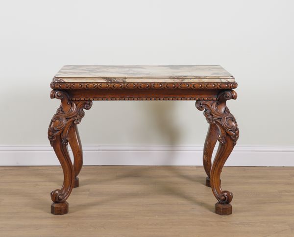 A VICTORIAN MARBLE TOPPED RECTANGULAR CENTRE TABLE