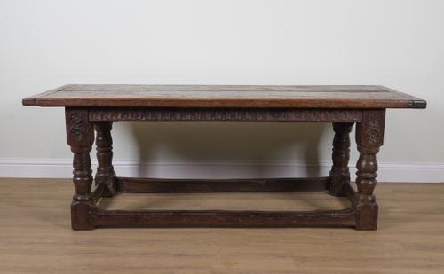 A 17TH CENTURY AND LATER OAK REFECTORY TABLE