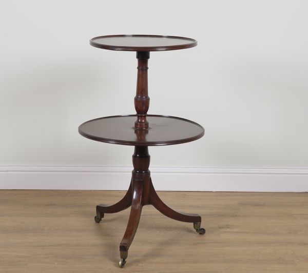 A GEORGE III MAHOGANY DISHED CIRCULAR GRADUATED TWO TIER DUMB-WAITER