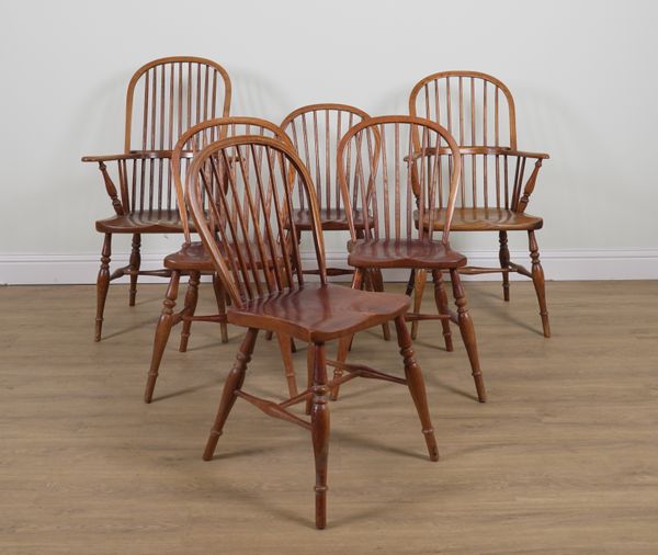 A SET OF SIX ASH AND ELM SPINDLE BACK KITCHEN CHAIRS (6)