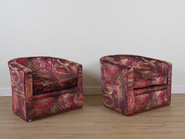 A PAIR OF PAISLEY UPHOLSTERED TUB CHAIRS (2)