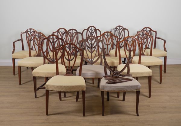 A HARLEQUIN SET OF FOURTEEN GEORGE III AND LATER HEPPLEWHITE DESIGN MAHOGANY DINING CHAIRS (14)