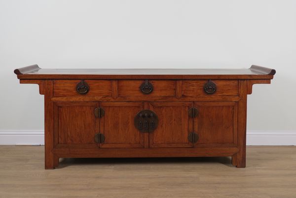 A CHINESE HARDWOOD LOW SIDEBOARD