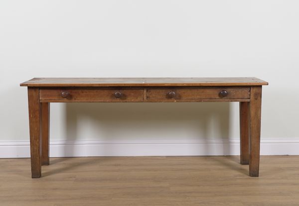 AN EARLY 20TH CENTURY FRUITWOOD TWO DRAWER CONSOLE TABLE