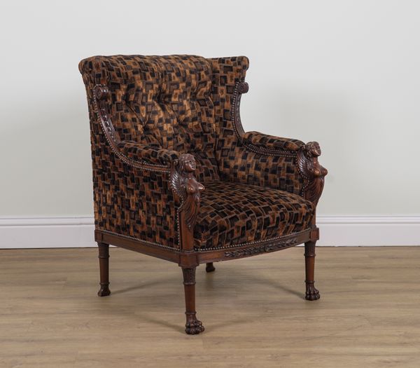 A 19TH CENTURY MAHOGANY FRAMED WINGBACK ARMCHAIR